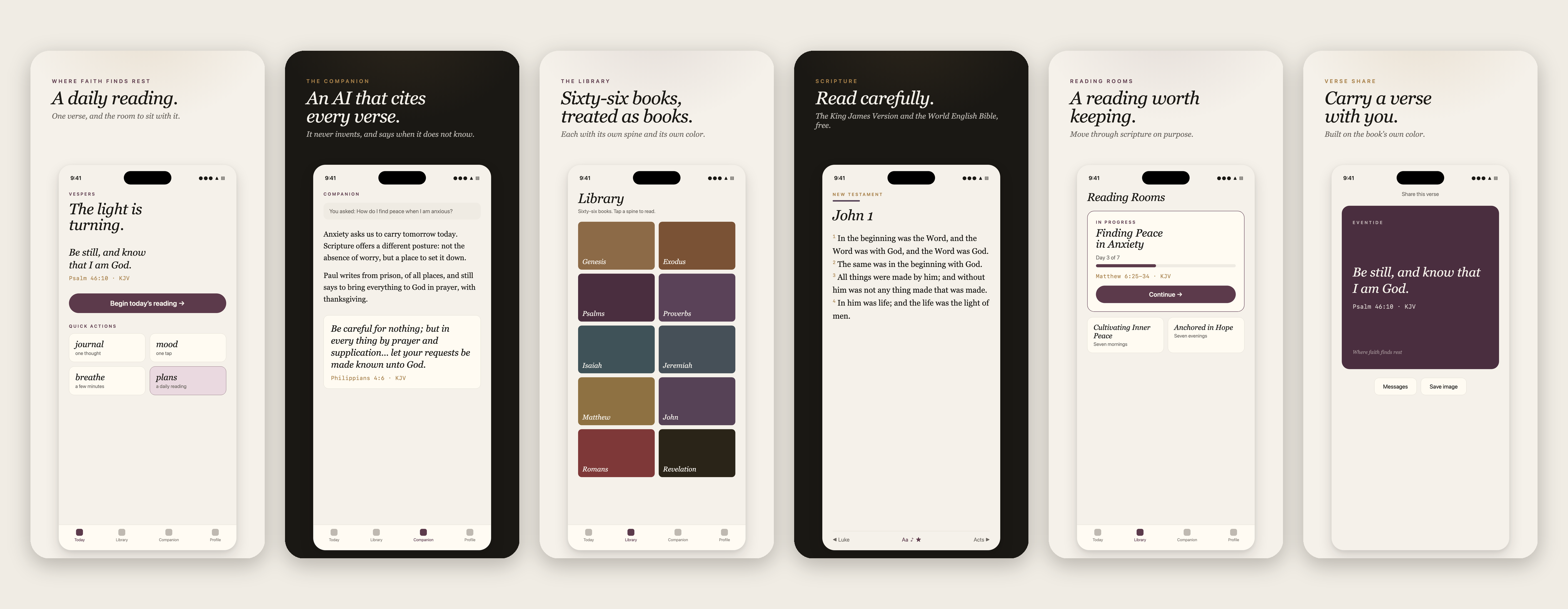 Eventide — a daily reading, a verse-citing Companion, a 66-book library, the reader, reading rooms, and verse-share cards.