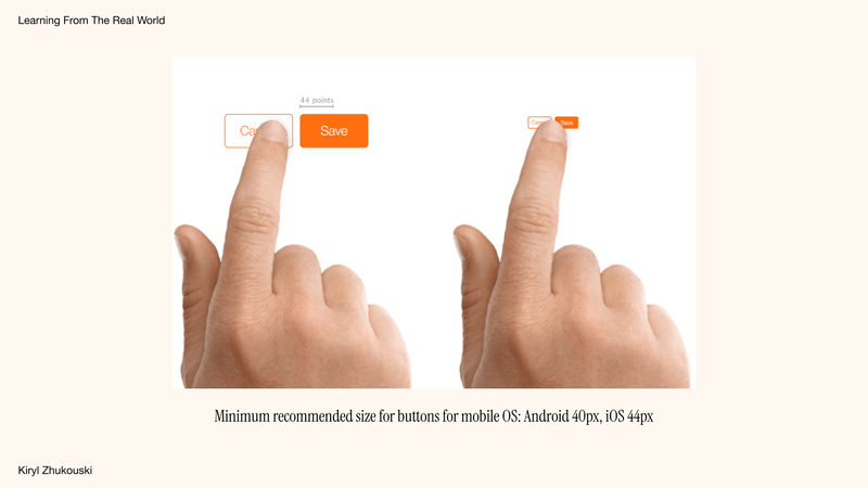 Touch targets: Android 40px, iOS 44px